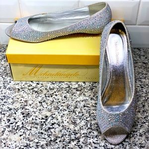 Michaelangelo Low Wedge Peep Toe with Rhinestones